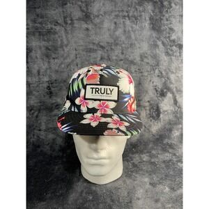 Truly Hard Seltzer Snap‎ Back Baseball Hat Cap Black Tropical Hawaiian Flowers